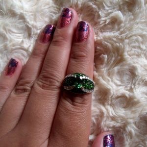 Chrome Diopside And White Zircon Silver Ring